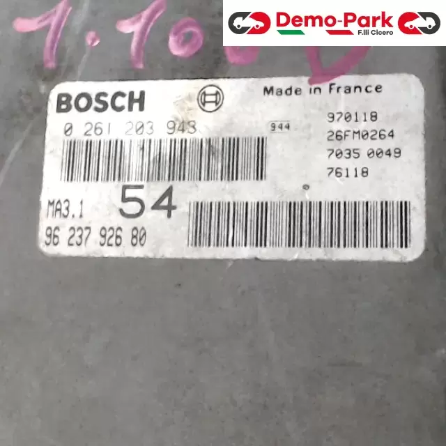 CENTRALINA MOTORE Peugeot 106 - 1.1 BOSCH 0 261 203 943  MA3.1  96 237 926 80 1