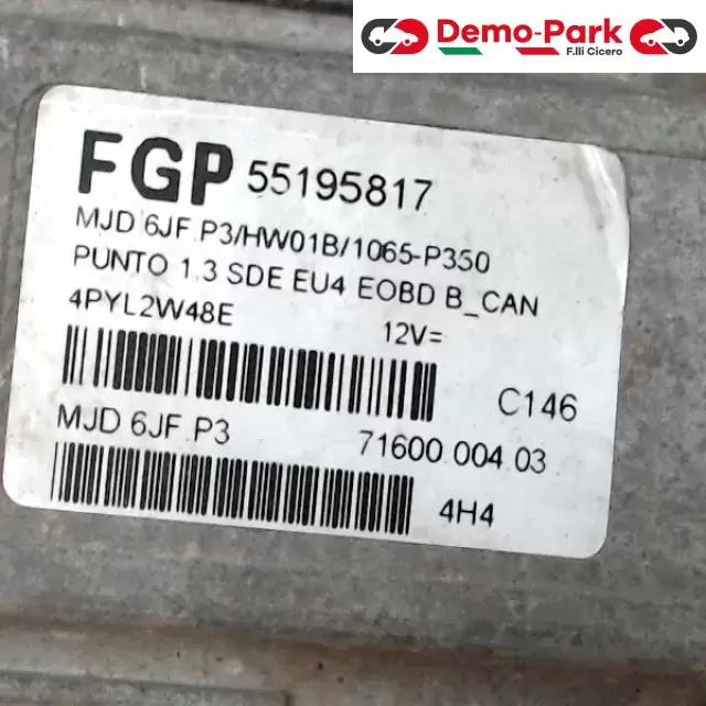 CENTRALINA MOTORE Fiat PUNTO 188 - 1.3 Mjet FGP 55195817  MJD 6JF P3/HW01B/1065-P350 1