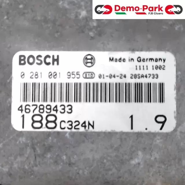 CENTRALINA MOTORE Fiat PUNTO 188 - 1.9 JTD BOSCH 0 281 001 955   46789433    C324N 1